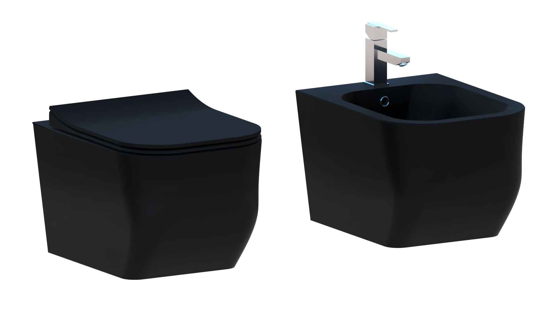 Coppia Sanitari Sospesi Rimless Senza Brida Serie New Edge Nero Opaco Coprivaso Soft-Close Incluso