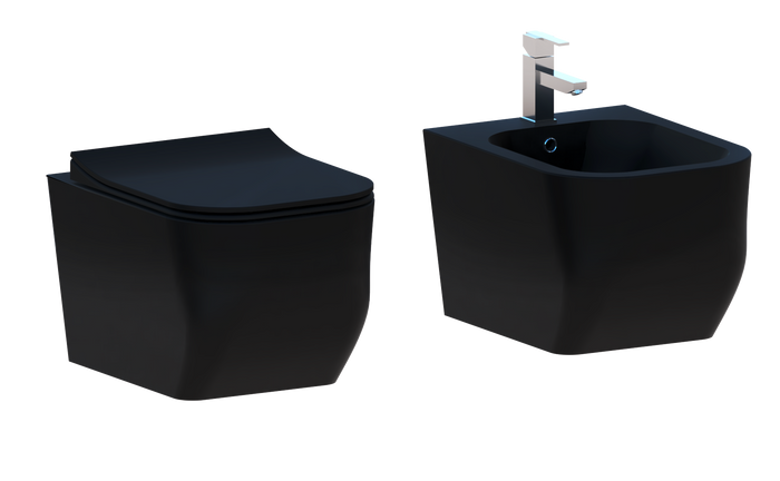 Coppia Sanitari Sospesi Rimless Senza Brida Serie New Edge Nero Opaco Coprivaso Soft-Close Incluso