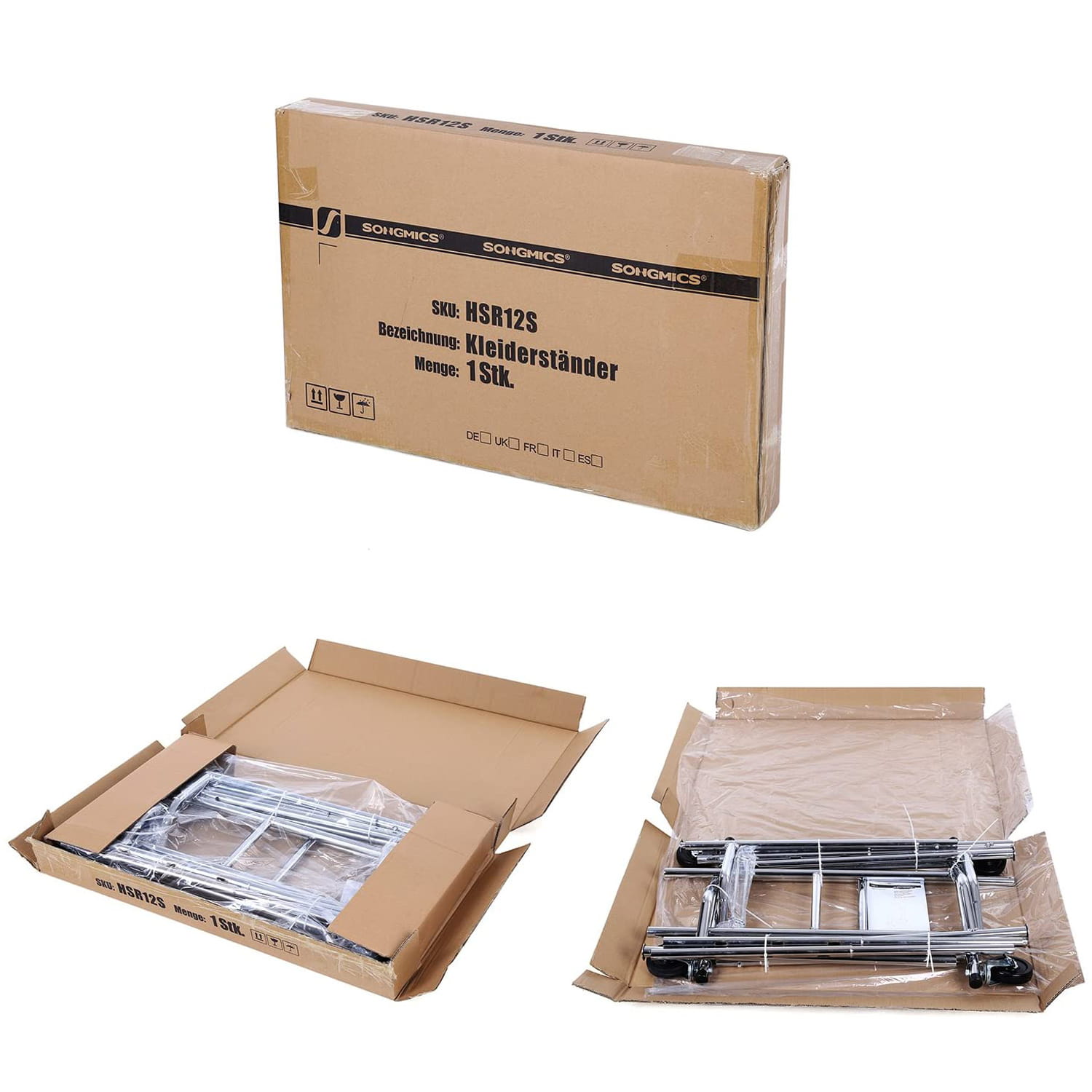 Appendiabiti Valora su ruote in ferro cromato con ripiano