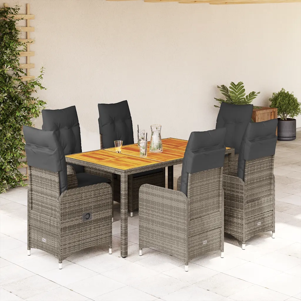 Set BistrÃ² da Giardino 7 pz con Cuscini in Polyrattan Grigio