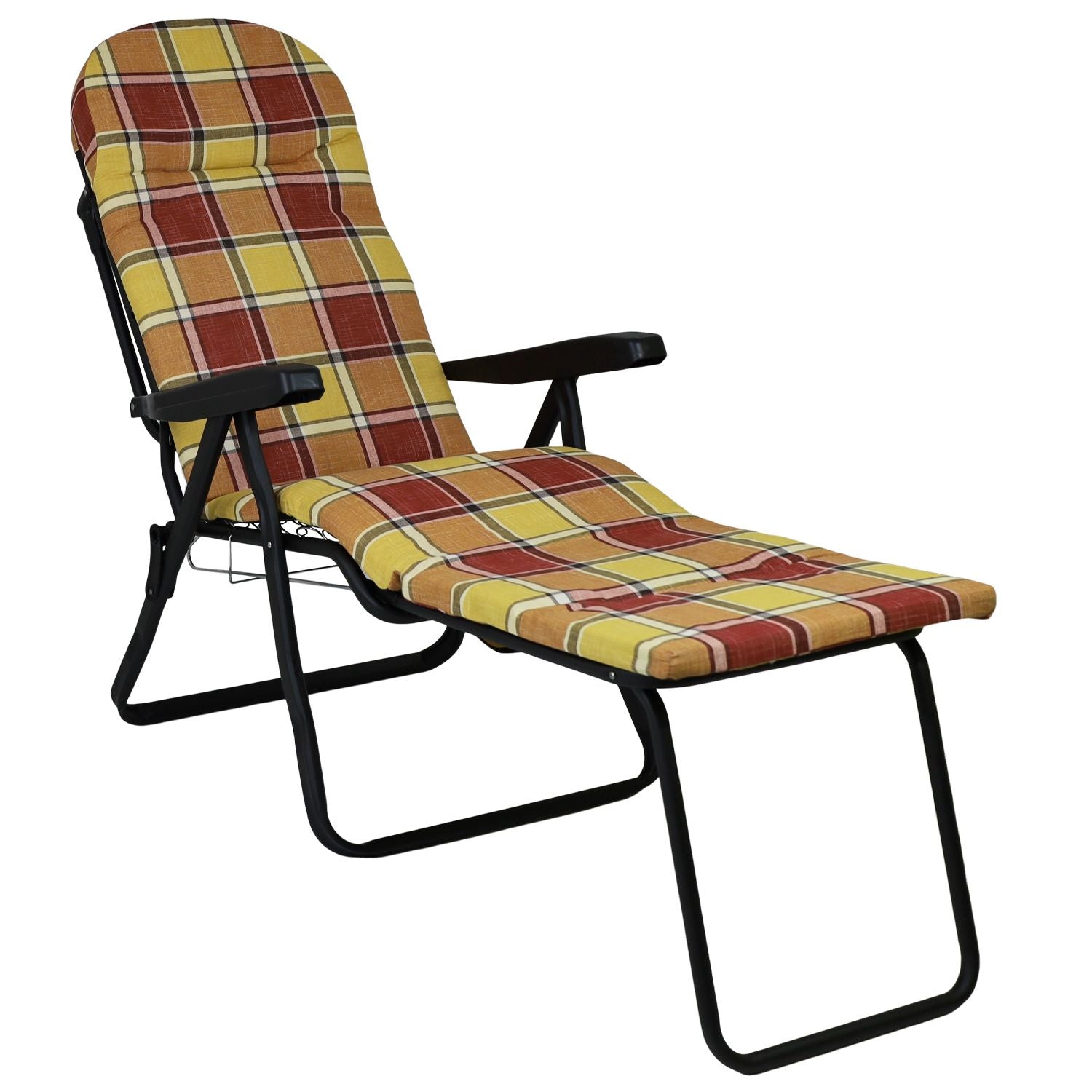 Marvin Sdraio Reclinabile da Giardino Sofia con Poggiapiedi Estraibile, 7 Posizioni, Cuscino Anat ROSSO/ARANCIO A QUADRI