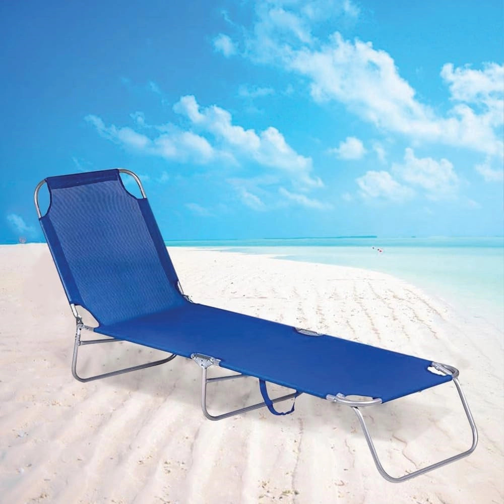 Trade Shop - Lettino In Textilene Blu Per Mare Giardino Schienale Regolabile In 3 Posizioni 281045 -