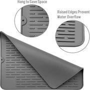 Mat di silicone per asciugare, 40 cm x 30 cm, ecologico, termoresistente e antiscivolo, adatto per la conservazione di posate e piatti, mat di silicone, grigio, grande