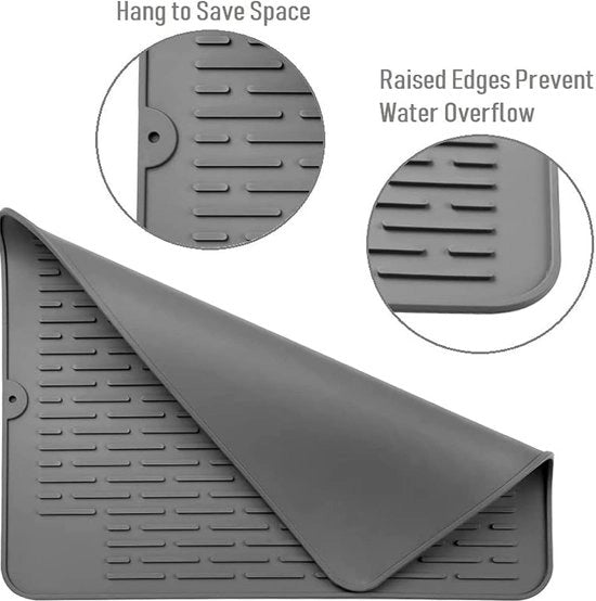 Mat di silicone per asciugare, 40 cm x 30 cm, ecologico, termoresistente e antiscivolo, adatto per la conservazione di posate e piatti, mat di silicone, grigio, grande