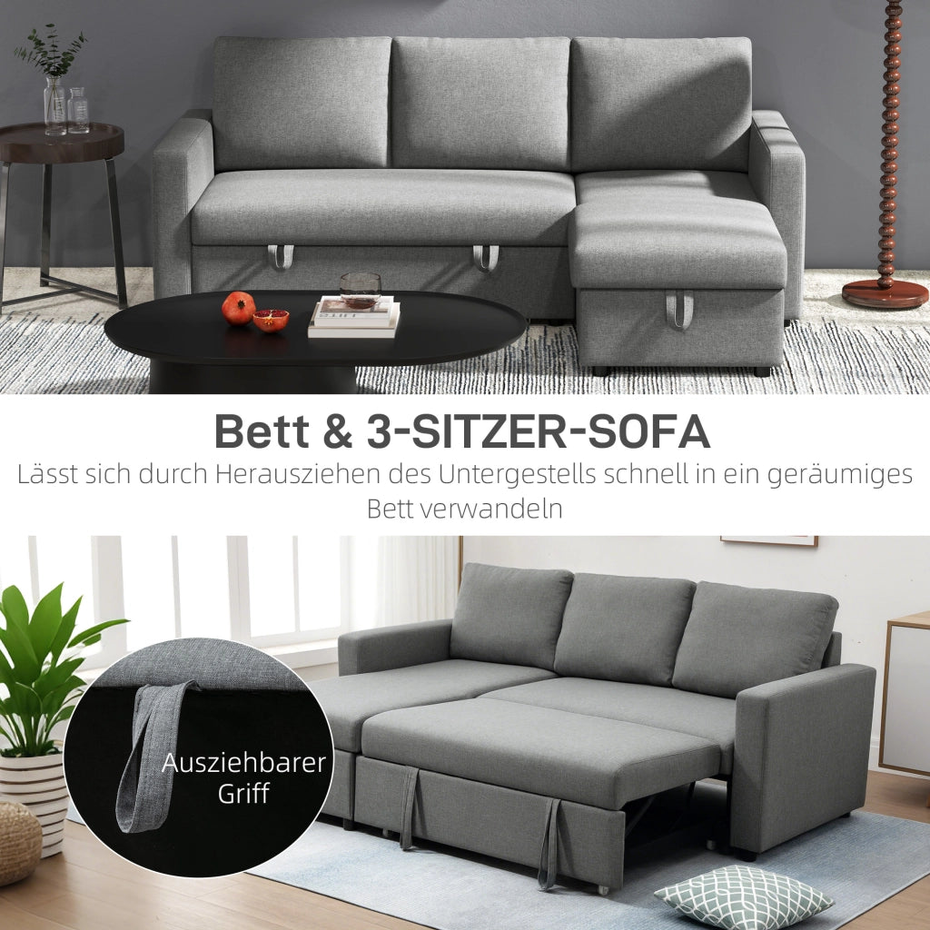 Divano letto angolare con contenitore e chaise longue ¨C Minimal ¨C Tessuto grigio chiaro 211,5x146x85 cm