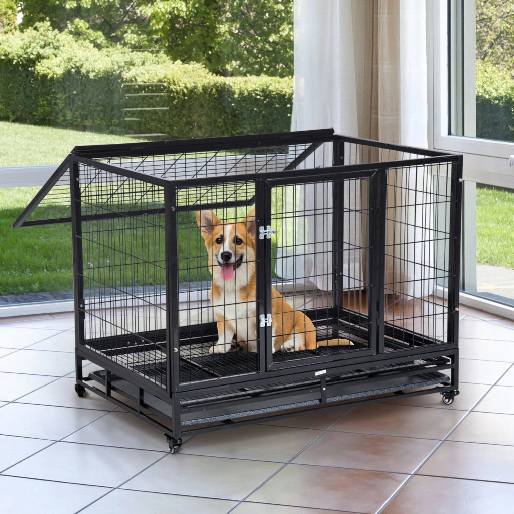 EasyComfort Gabbia Box per Cani Cuccioli da Interno Esterno con Rotelle 92×62×75cm