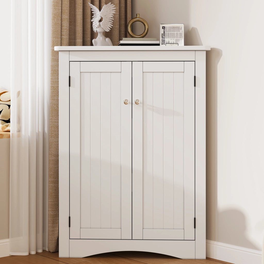 Mobile angolare da bagno con 2 ante e 2 ripiani; per bagno; in MDF; 61.5×80 cm; bianco