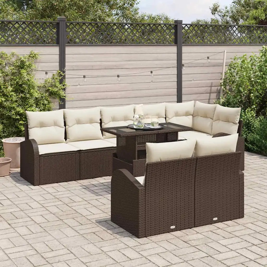 Set Divano da Giardino 9 pcs Marrone Poly Rattan 3357401