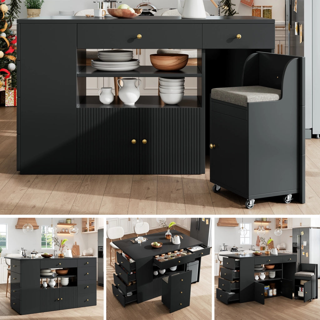 Tavolo da Cucina con Sgabelli e Cassetti, Allungabile ¨C MINIMAL ¨C Bianco/Nero 140x40x89 cm