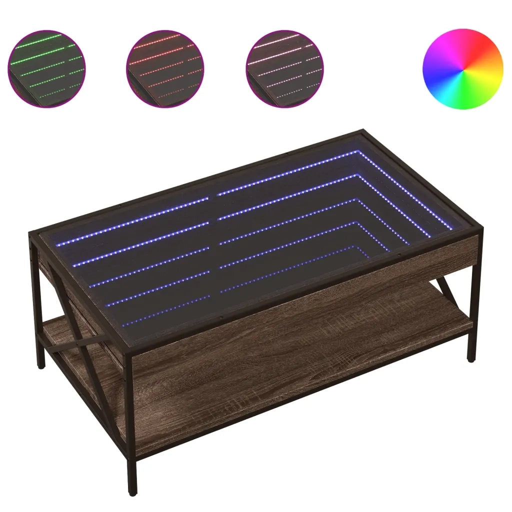 Tavolino da Salotto con LED Infinity Rovere Marrone 90x50x38 cm 847711