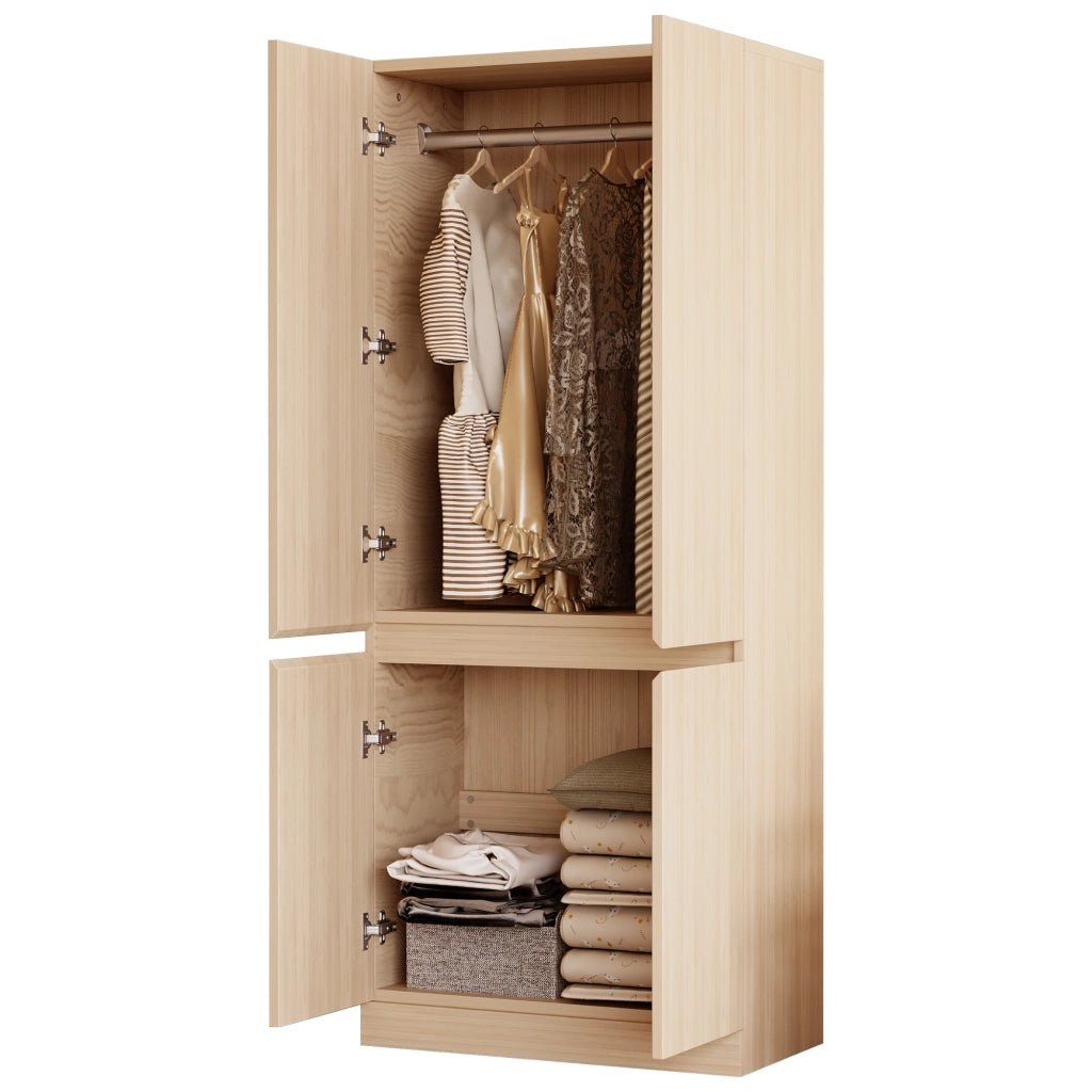 Armadio con 2 ante e ampio vano contenitore, per camera da letto, in legno, effetto legno naturale, 70 × 40 × 170 cm