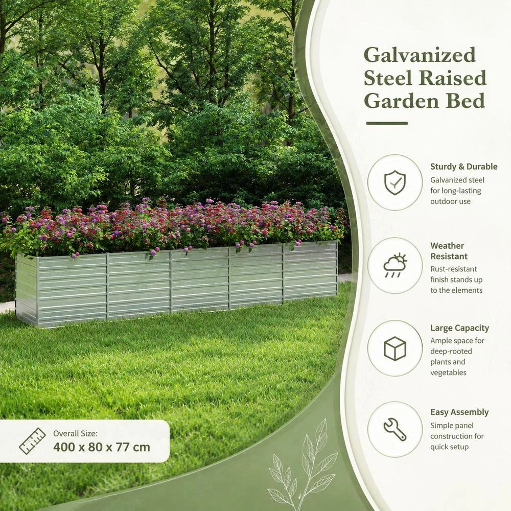 Garden Raised Bed 400x80x77 Cm Galvanized Steel Silver