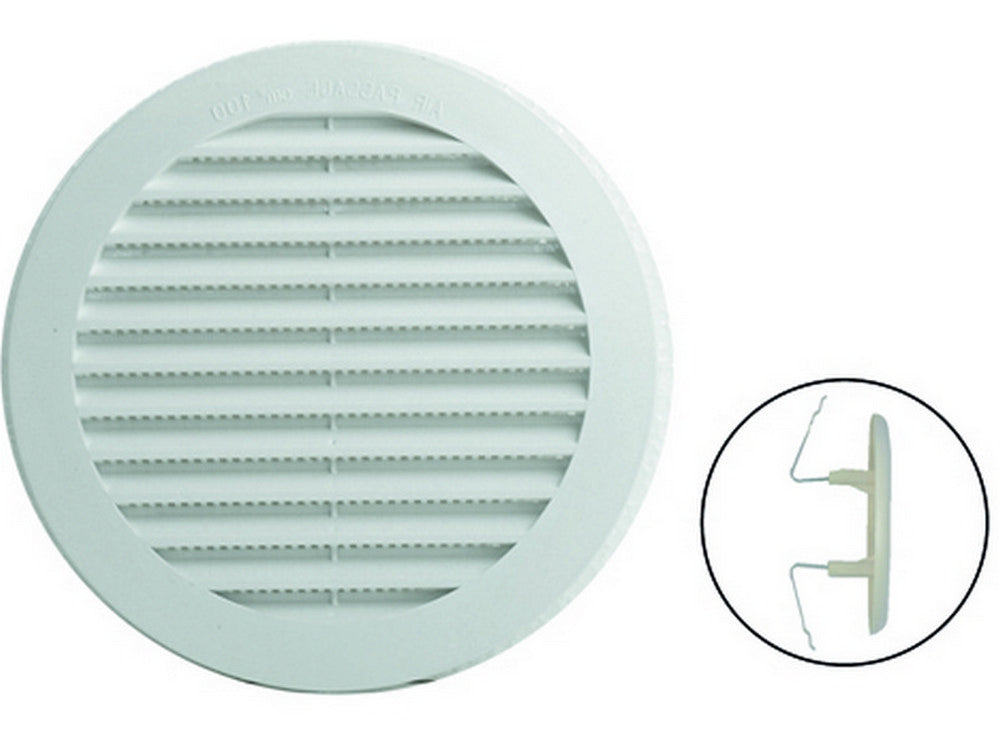 griglia di aerazione in plastica con zanche ï mm. 148 per fori ï mm. 80-125 cod:ferx.vit39466