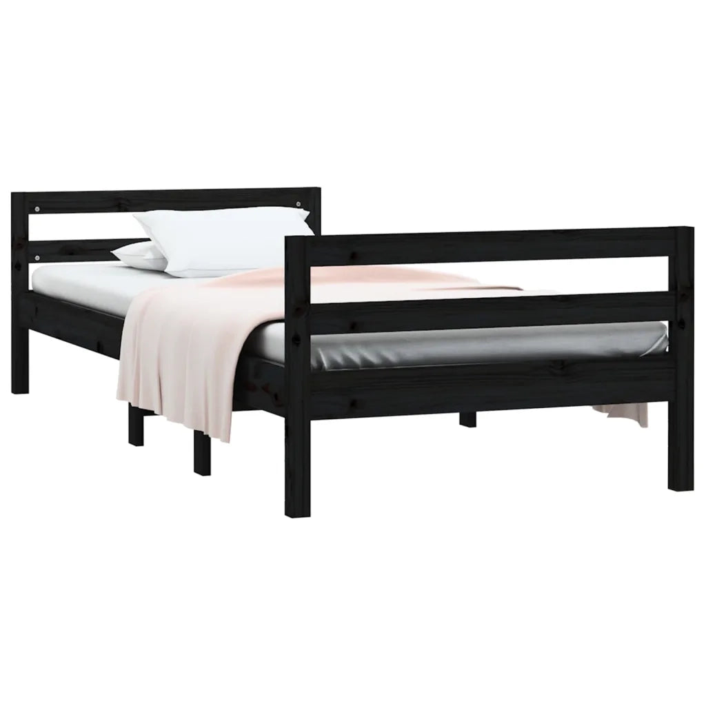 Letto singolo | Letto per adulti | Giroletto Nero 75x190 cm in Legno Massello di Pino