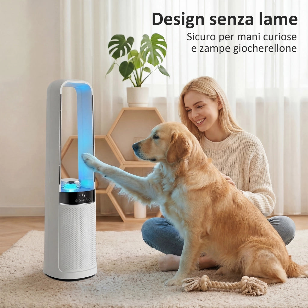 Ventilatore Torre Senza Pale 20,6x21,4x93,3 cm Silenzioso 36dB con Telecomando in ABS Bianco