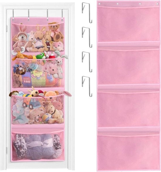 Organizzatore per la chiusura della porta - 4 tasche 4 ganci metallici - soffice e respirante - ripostiglio per giocattoli e cuscini