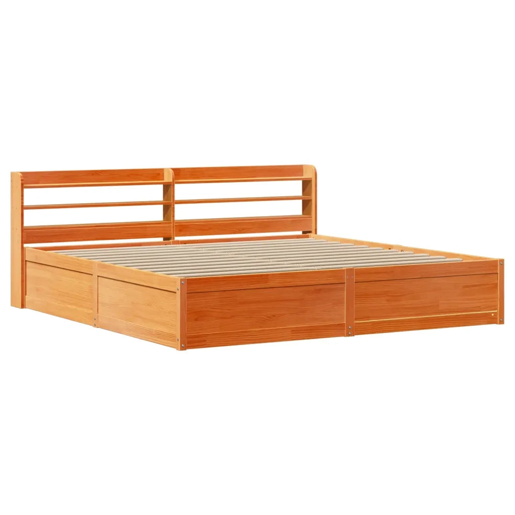 Giroletto con Testiera-Struttura Letto con testiera Marrone Cera 200x200 cm Massello Pino 855333