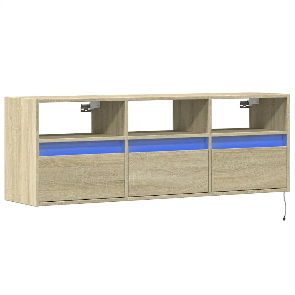 Mobile TV a Parete con Luci LED Rovere Sonoma 130x31x45 cm 852343