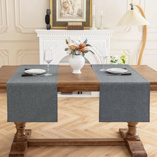Tavolo da Pranzo in Lino 40X180cm (2 Pezzi), Decorazione da Tavolo con Aspetto Lino, Tavolo da Pranzo in Poliestere Impermeabile con Effetto Lotus, Resistenti ai graffi, Ideale per la Sala da Pranzo, Natale e Feste