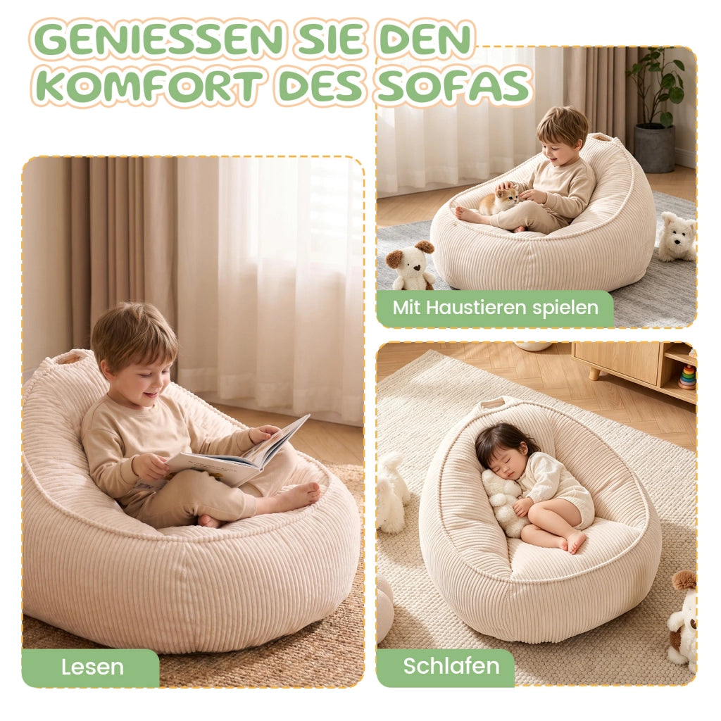 Poltrona pouf ergonomica - con schienale avvolgente - in corduroy beige - 40×31×20 cm