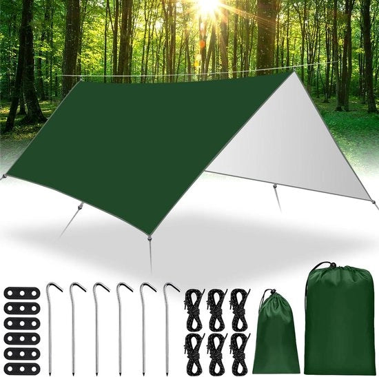 Parasole 3x3M Impermeabile Ultraleggero con Oculature e 6 Cordicci in Nylon Protezione UV Protezione da Pioggia Protezione da Neve per Tenda per Campeggio Hammock Picnic Escursioni Esterno