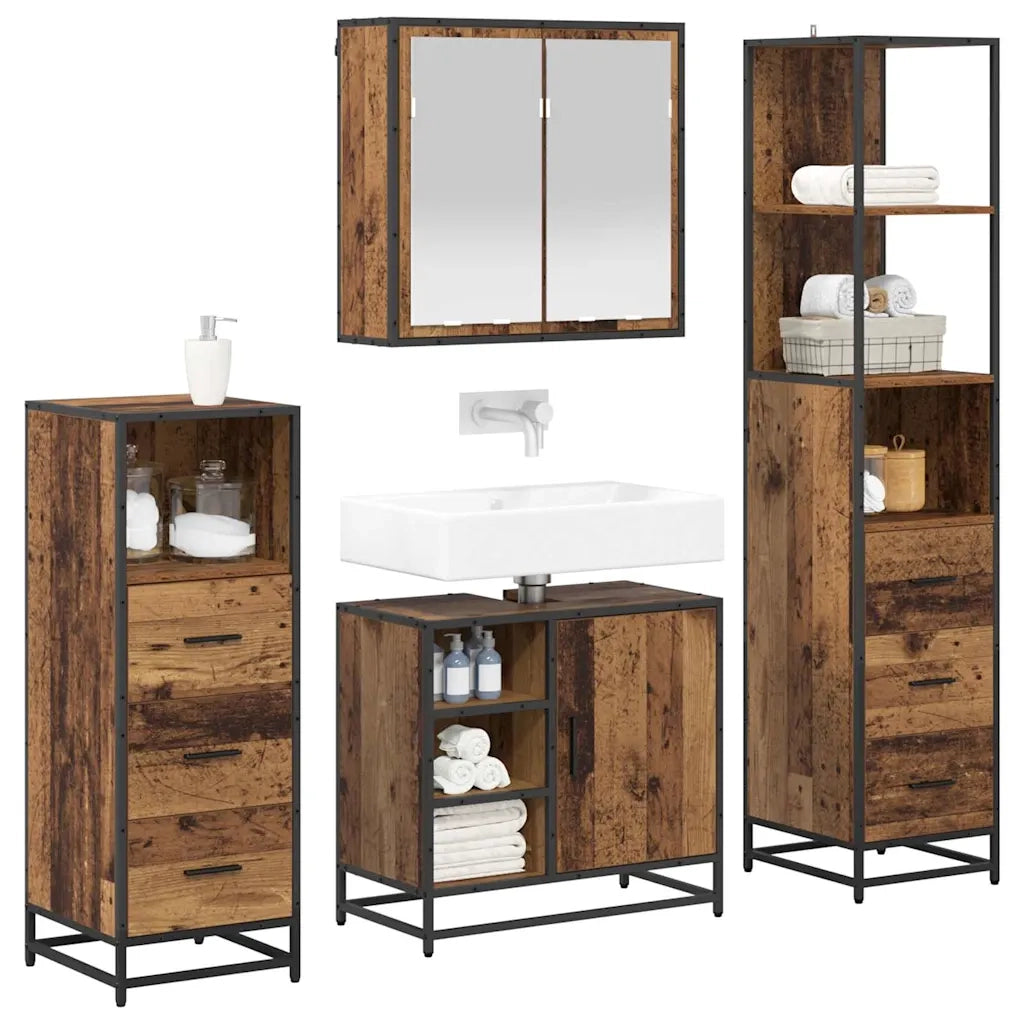 Set di mobili per il bagno con cassetto 4 pcs Legno vecchio 3402411