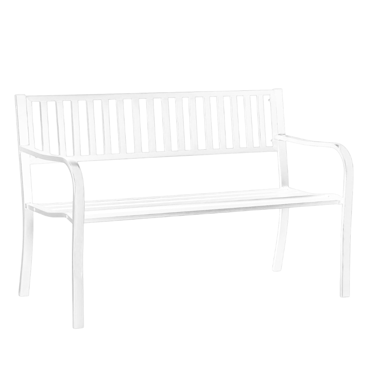 Panchina da Giardino 3 Posti in Metallo, Panca per Esterno Balcone Terrazzo con Schienale e Braccioli, mod. PIPE  Bianco