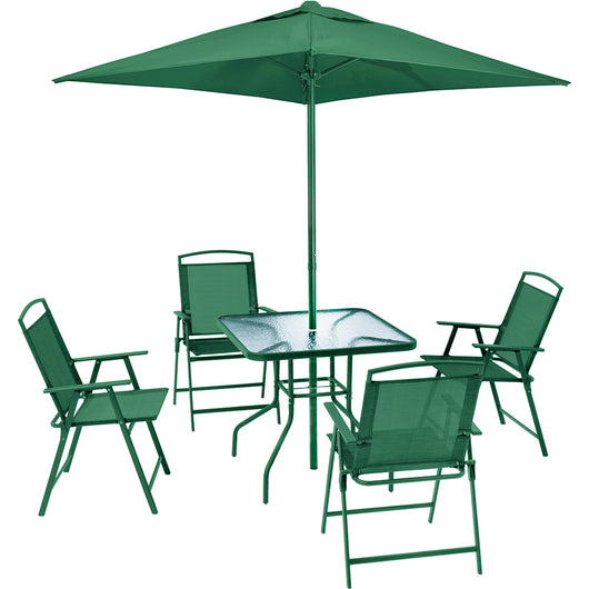 Set da Pranzo 6 Pezzi per Giardino Patio con Ombrellone 4 Sedie Pieghevoli Verde