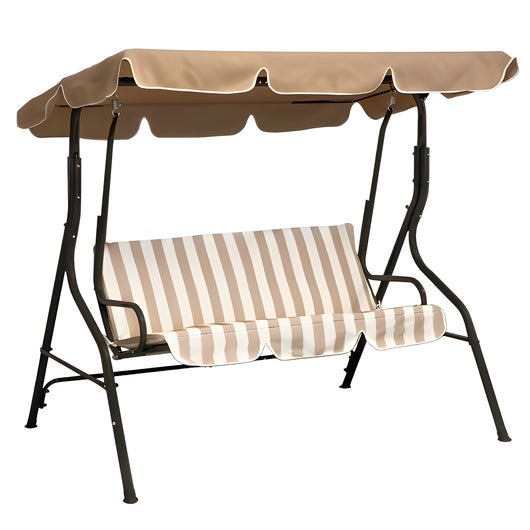 Dondolo da Giardino 3 Posti Eco con Cuscino Imbottito Robusto per Esterno Terrazzo con Tettuccio Parasole Inclinab Ecrù