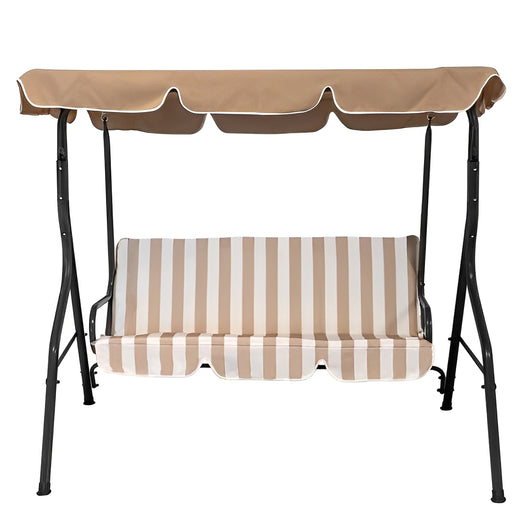 Dondolo da Giardino 3 Posti Eco con Cuscino Imbottito Robusto per Esterno Terrazzo con Tettuccio Parasole Inclinab Ecrù