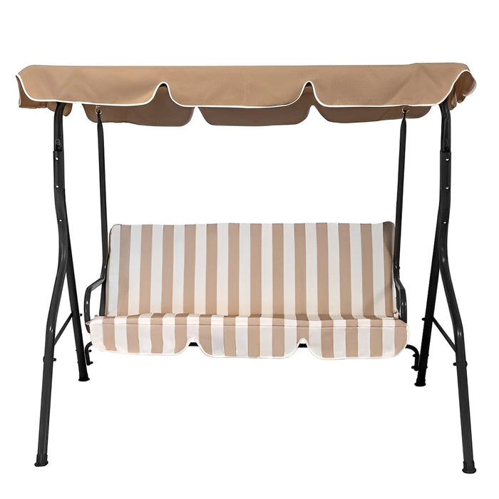 Dondolo da Giardino 3 Posti Eco con Cuscino Imbottito Robusto per Esterno Terrazzo con Tettuccio Parasole Inclinab Ecrù