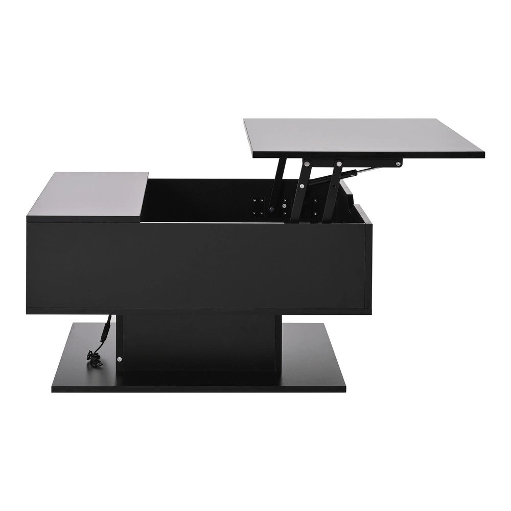 Tavolino da Caff¨¨ con Vano Contenitore e Piano Sollevabile ¨C MINIMAL ¨C Nero Lucido 80x75x40