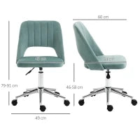 Sedia da Ufficio Ergonomica ad Altezza Regolabile, in Tessuto Vellutato, 49x60x79-91 cm, Verde Petrolio