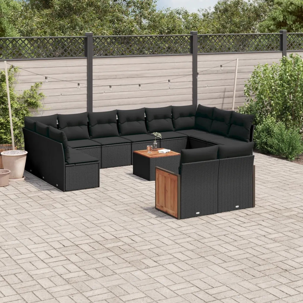 Set Divani da Giardino 13pz con Cuscini Nero in Polyrattan 3228127
