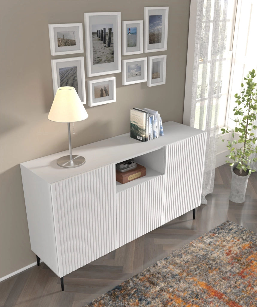 MOBILE IN MDF RIVESTITO IN PB RAVENNA 150 2D1DM BIANCO OPACO GAMBE IN METALLO NERO