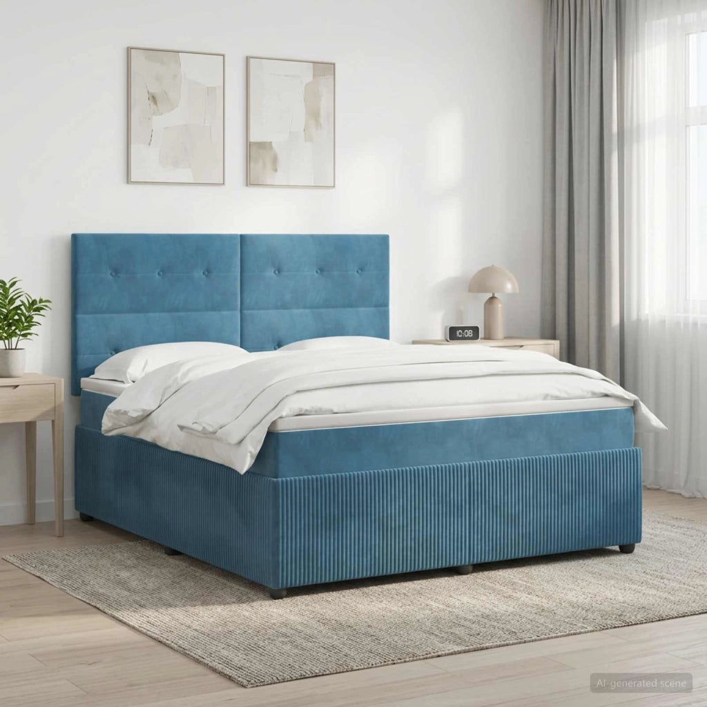 Letto box spring con materasso Blu 140 x 190 cm Velluto 3454605