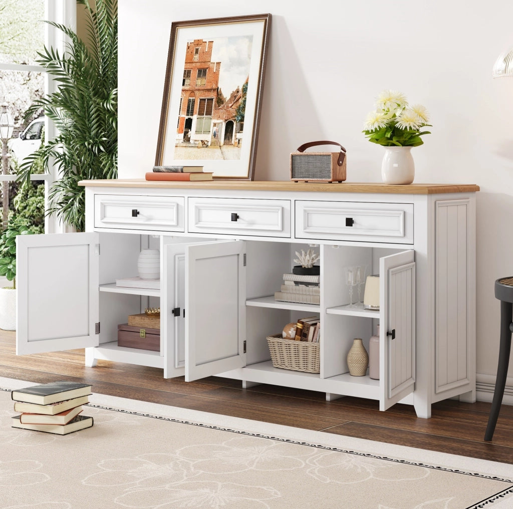Sideboard moderno con 3 cassetti e 4 ante 160x35x76 cm in MDF bianco