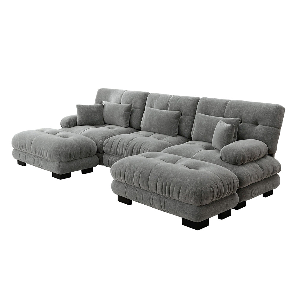 Divano angolare modulare - Xylo - Forma U extra large, trasformabile con pouf, chenille grigio