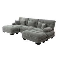 Divano angolare modulare - Xylo - Forma U extra large, trasformabile con pouf, chenille grigio