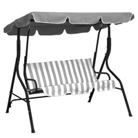 Dondolo da Giardino 3 Posti Eco con Cuscino Imbottito Robusto per Esterno Terrazzo con Tettuccio Parasole Inclina Grigio