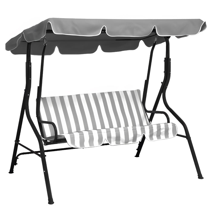 Dondolo da Giardino 3 Posti Eco con Cuscino Imbottito Robusto per Esterno Terrazzo con Tettuccio Parasole Inclina Grigio