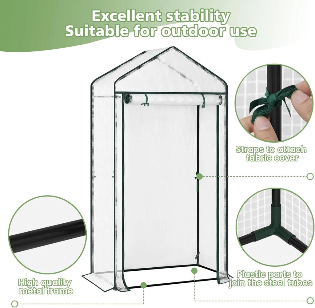 Serra da Giardino con Porte Avvolgibili, Serra da Balcone, Telo in Rete PE 140 g/m², per Piante Idrorepellente, 4 Picchetti, 100x50x190 cm, Bianco