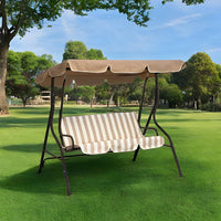 Dondolo da Giardino 3 Posti Eco con Cuscino Imbottito Robusto per Esterno Terrazzo con Tettuccio Parasole Inclinab Ecrù