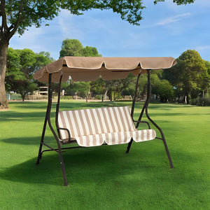 Dondolo da Giardino 3 Posti Eco con Cuscino Imbottito Robusto per Esterno Terrazzo con Tettuccio Parasole Inclinab Ecrù