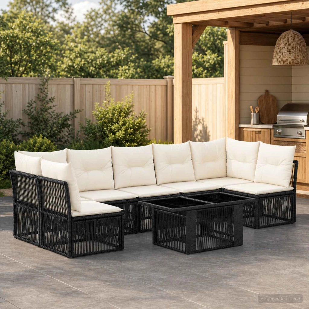 Set Divano da Giardino 7 pz Nero polyrattan 3436441