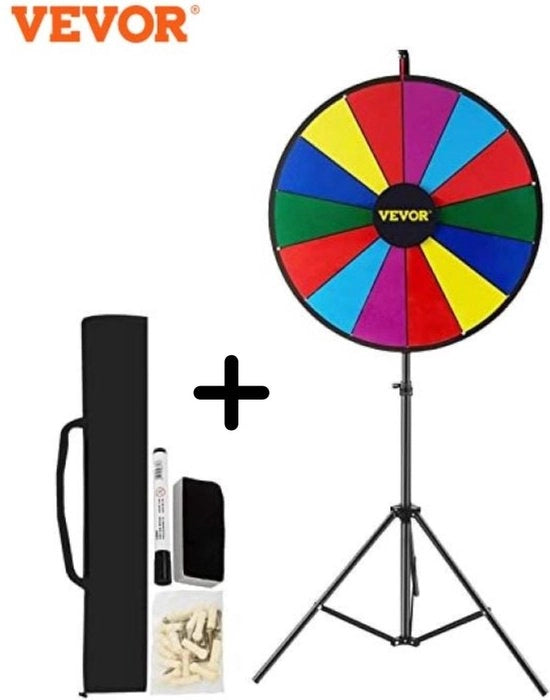 Gioco di Ruolo di Fortuna - Ruota di Gioco - 14 Caselle - Regolabile in Altezza - Ripiegabile - Inclusi Accessori - Ø 46cm
