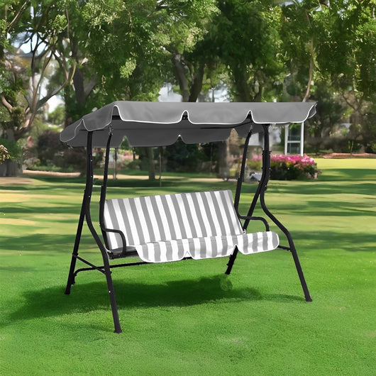 Dondolo da Giardino 3 Posti Eco con Cuscino Imbottito Robusto per Esterno Terrazzo con Tettuccio Parasole Inclina Grigio