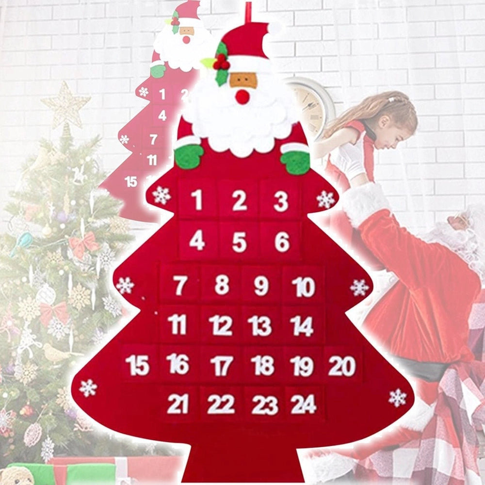 Trade Shop - Calendario Avvento Albero Di Natale Con Tasche In Feltro Decorazioni Natalizie -