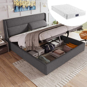 Letto Imbottito Contenitore 160x200 con Testiera Regolabile ¨C Xylo ¨C Grigio, Tessuto, Metallo, Idraulico
