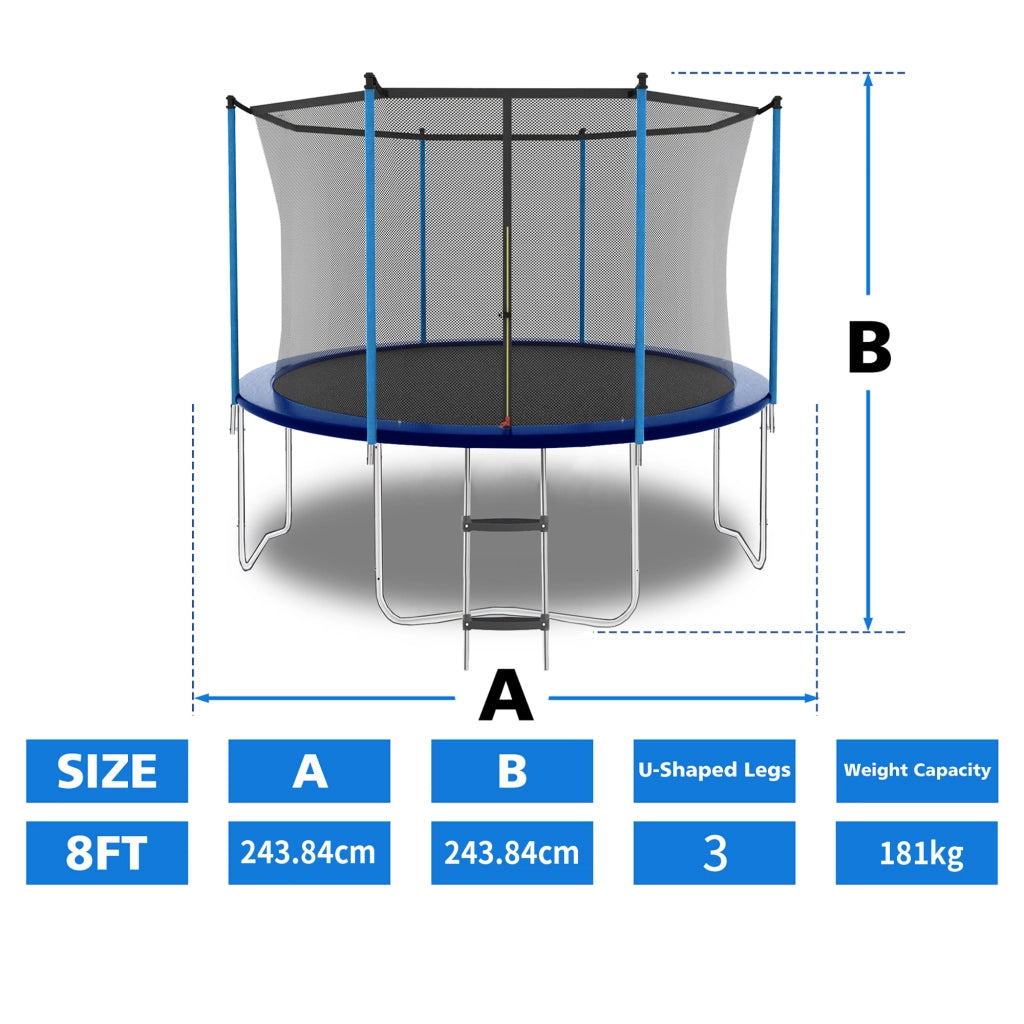 TRAMPOLINO 243,84 cm con rete di sicurezza e scala, Blu